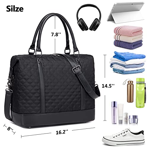 BLUBOON Women Ladies Weekender Carry-on Tote Bag Overnight Duffel in Trolley Handle (Quilted black) - Image 3