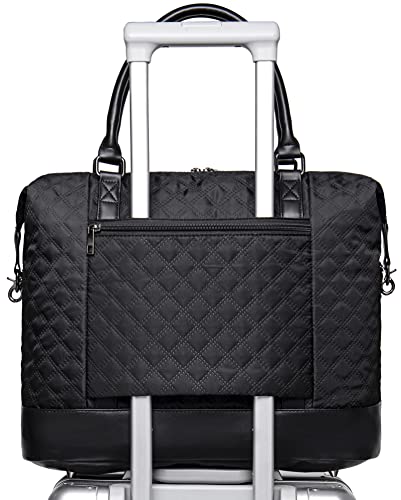 BLUBOON Women Ladies Weekender Carry-on Tote Bag Overnight Duffel in Trolley Handle (Quilted black) - Image 1
