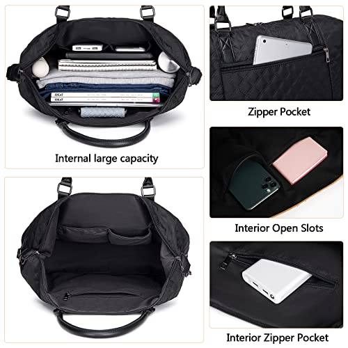 BLUBOON Women Ladies Weekender Carry-on Tote Bag Overnight Duffel in Trolley Handle (Quilted black) - Image 5