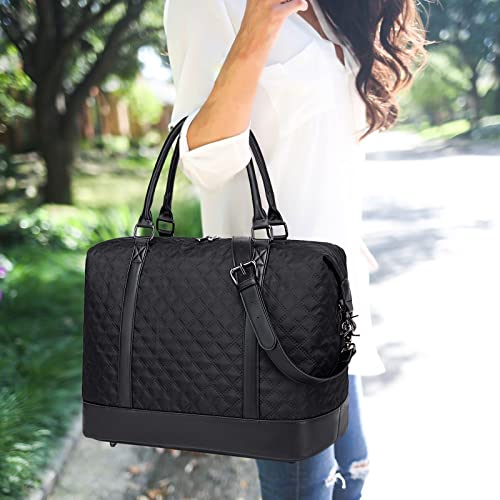 BLUBOON Women Ladies Weekender Carry-on Tote Bag Overnight Duffel in Trolley Handle (Quilted black) - Image 2