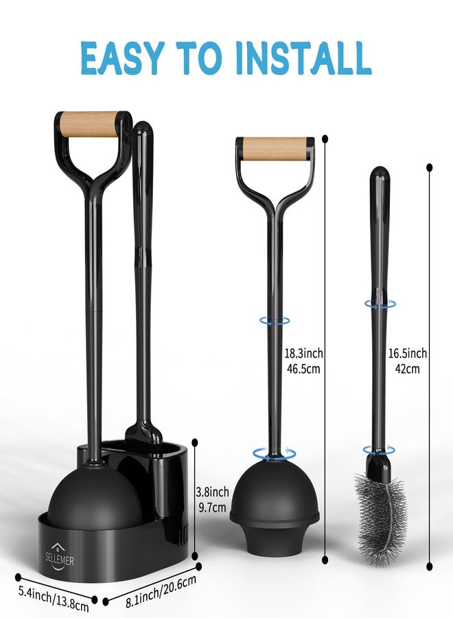 Sellemer Toilet Brush and Plunger Set, Curved Head for Deep Cleaning, Black - Image 5