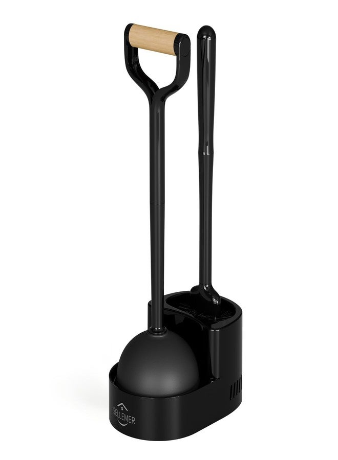 Sellemer Toilet Brush and Plunger Set, Curved Head for Deep Cleaning, Black - Image 1