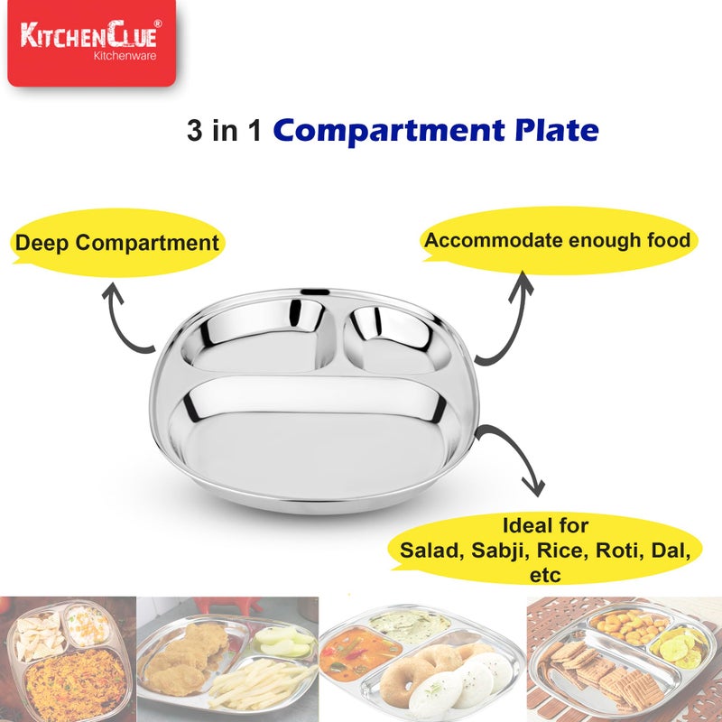 KITCHEN CLUE Stainless Steel Kids Dinner Plate With laser Design (UNICORN) Highly Durable & Food-Safe - 304 Grade SS Steel Compartment Plates/Lunch/Salad Plate (Set Of 2 Pcs, Dia - 25cm) - Image 5