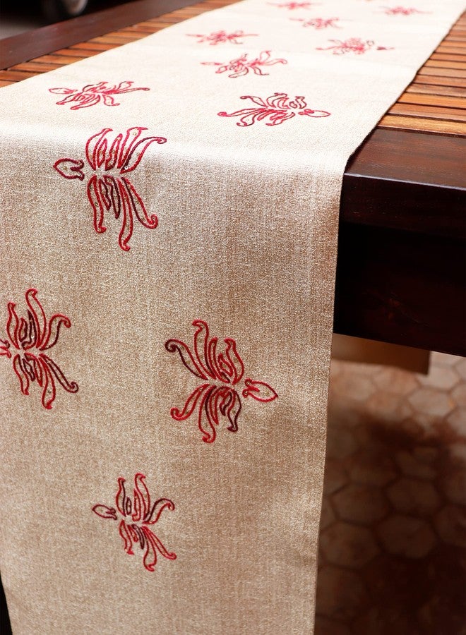 Zeba World Floral Embroidered Gold Enhanced Decor 6 Seater Table Runner Cloth , Table Runner for Living Room, Dining Table Runner(Size : 12" X 84" ; 30 Cms X 213 Cms) - Image 2