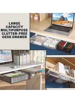 SPARK IT HOME Under Desk Drawer Organizer, Self-Adhesive Attachable, Slideout, Undermount Desk Storage Shelf Drawer, Oraganizer for Office Supplies, White, Bedroom/School/Kitchen/Classroom  - Image 5