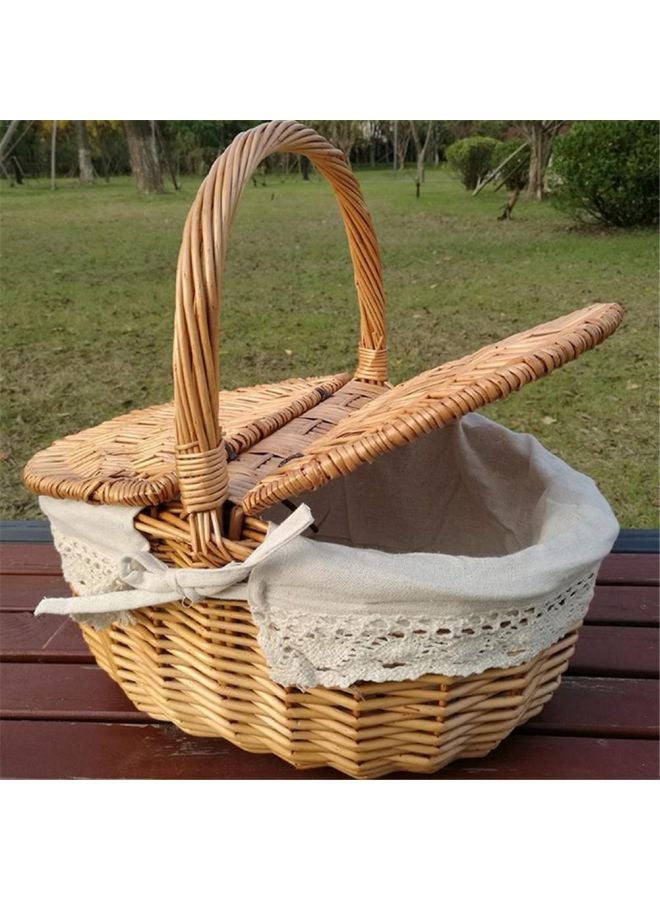 Generic Woven Vintage Picnic Basket With Lid 38x28x20cm 38x28x20cm  - Image 5