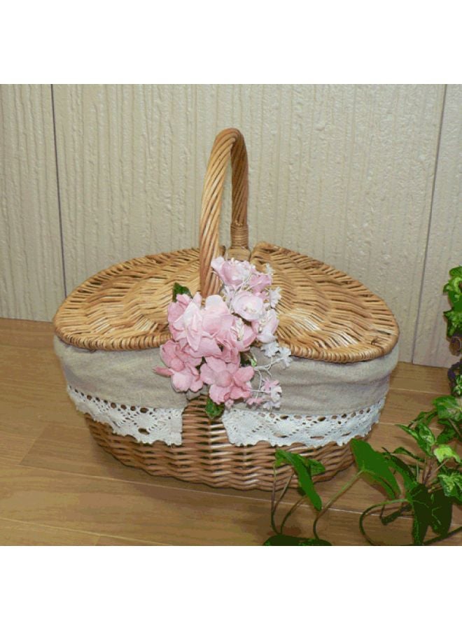 Generic Woven Vintage Picnic Basket With Lid 38x28x20cm 38x28x20cm  - Image 3