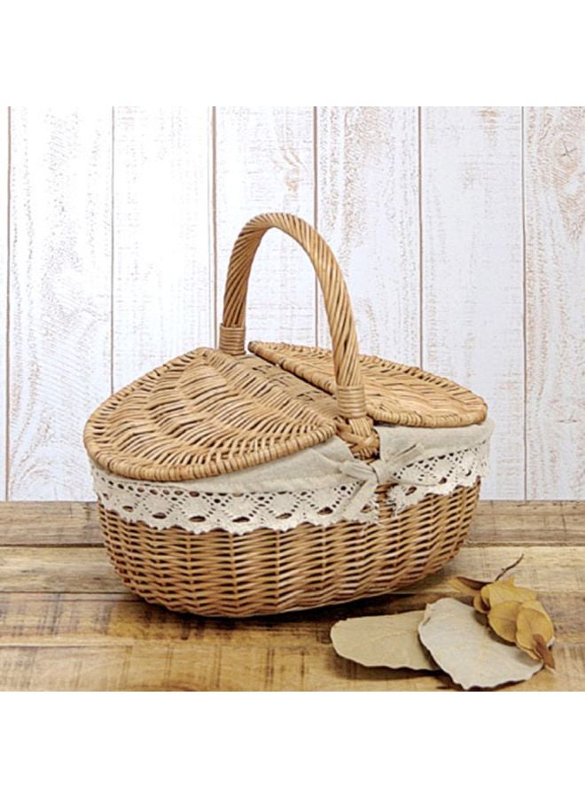 Generic Woven Vintage Picnic Basket With Lid 38x28x20cm 38x28x20cm  - Image 4