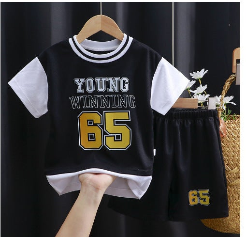 2024 Kids Summer Sports Jersey Set Boys Short Sleeve Vest Shorts PD-04 black uniform 