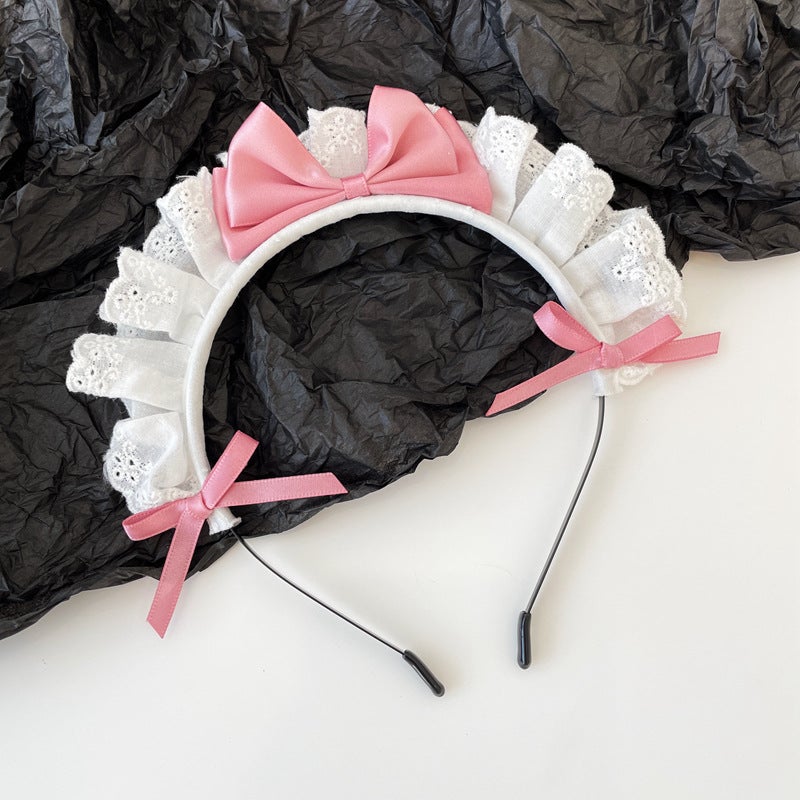 Generic French Retro Lace Desire Bow Maid Hairband 2# lotus root pink 