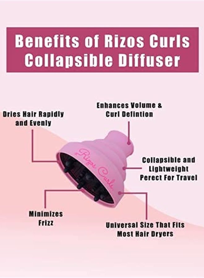 Rizos Curls موزع شعر قابل للطي باللون الوردي لتجفيف الشعر المجعد (للتوصيل بمجفف الشعر). مثالي للغسل والذهاب والسفر! - Image 5