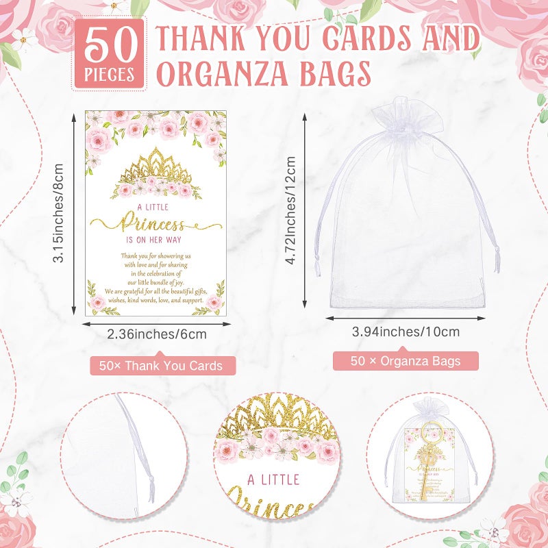Ferreve 50 Sets Baby Shower Bottle Opener Favors Included Bottle Opener Keychain Crown Charms Keychain Thank You Cards Organza Bags Baby Shower Return Gifts for Guests - Image 3