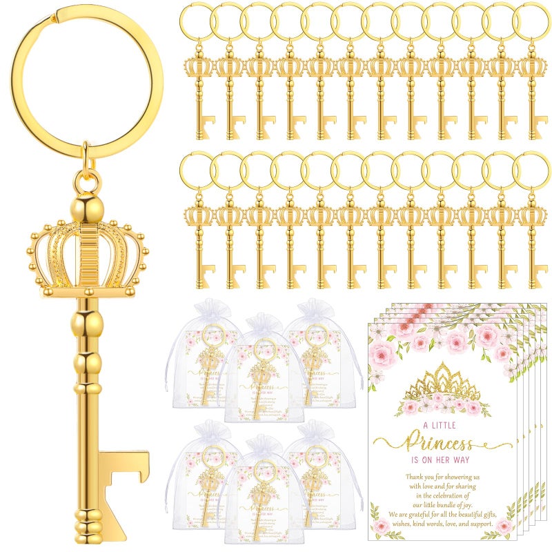 Ferreve 50 Sets Baby Shower Bottle Opener Favors Included Bottle Opener Keychain Crown Charms Keychain Thank You Cards Organza Bags Baby Shower Return Gifts for Guests - Image 1