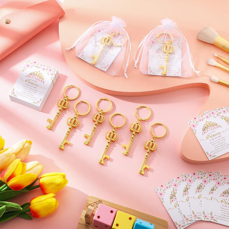 Ferreve 50 Sets Baby Shower Bottle Opener Favors Included Bottle Opener Keychain Crown Charms Keychain Thank You Cards Organza Bags Baby Shower Return Gifts for Guests - Image 5