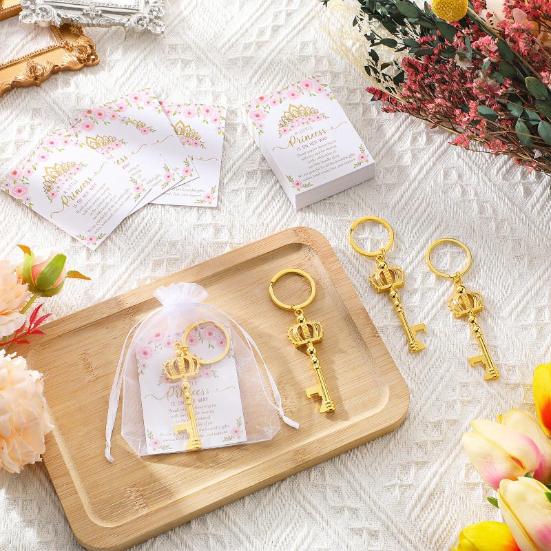 Ferreve 50 Sets Baby Shower Bottle Opener Favors Included Bottle Opener Keychain Crown Charms Keychain Thank You Cards Organza Bags Baby Shower Return Gifts for Guests - Image 4
