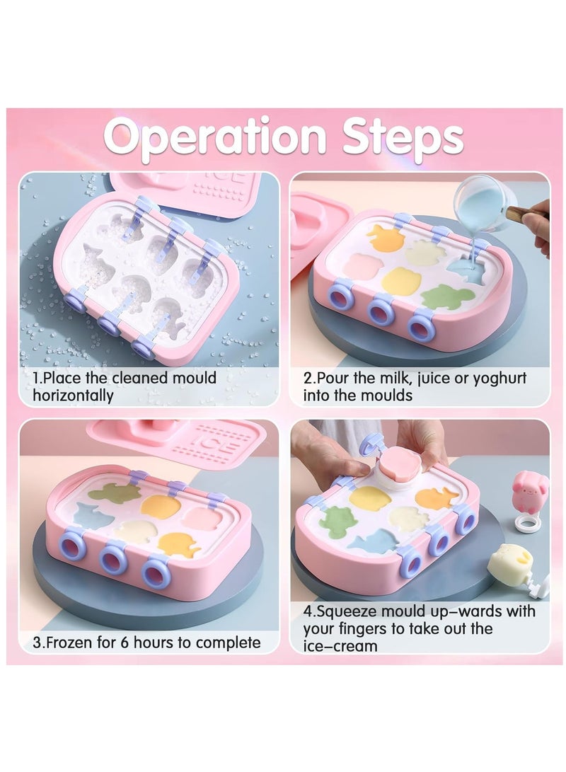 Excefore Baby Ice Lolly Moulds, Silicone Ice Lolly Moulds with Sticks, 6 Piece Mini Ice Lolly Moulds BPA Free, Cute Animal Ice Cream Moulds for Baby & Kids, Reusable & Easy to Release - Image 4