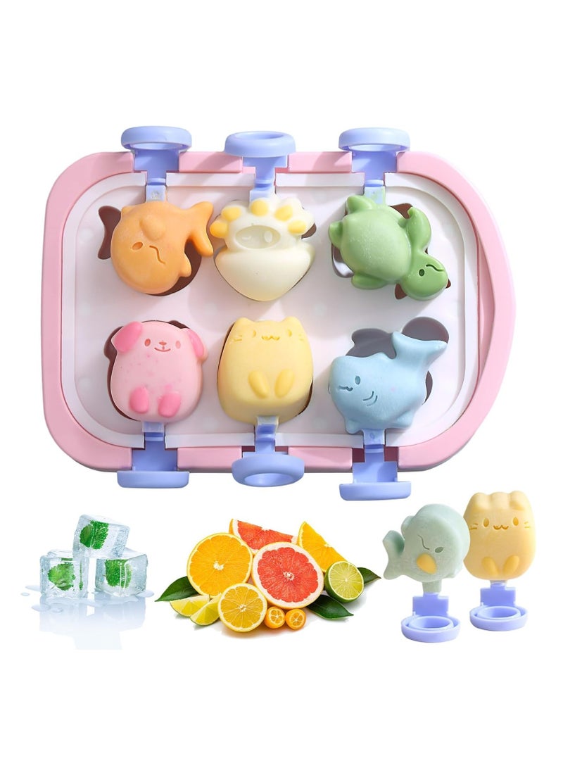 Excefore Baby Ice Lolly Moulds, Silicone Ice Lolly Moulds with Sticks, 6 Piece Mini Ice Lolly Moulds BPA Free, Cute Animal Ice Cream Moulds for Baby & Kids, Reusable & Easy to Release - Image 1