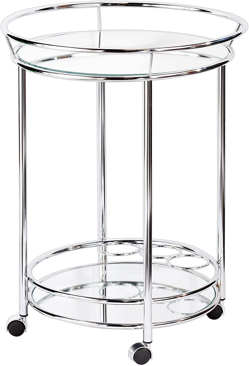 INDIAN DECOR 66501 Furniture Chrome Bar Cart 225 Round Rolling Cart Metallic Glam Style - Image 1