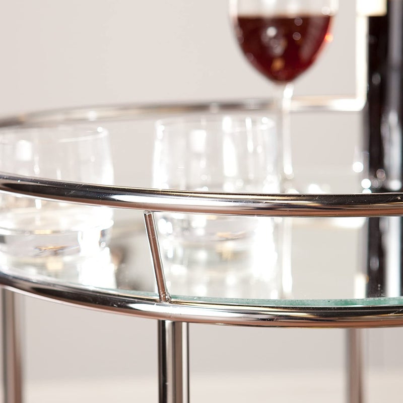 INDIAN DECOR 66501 Furniture Chrome Bar Cart 225 Round Rolling Cart Metallic Glam Style - Image 5