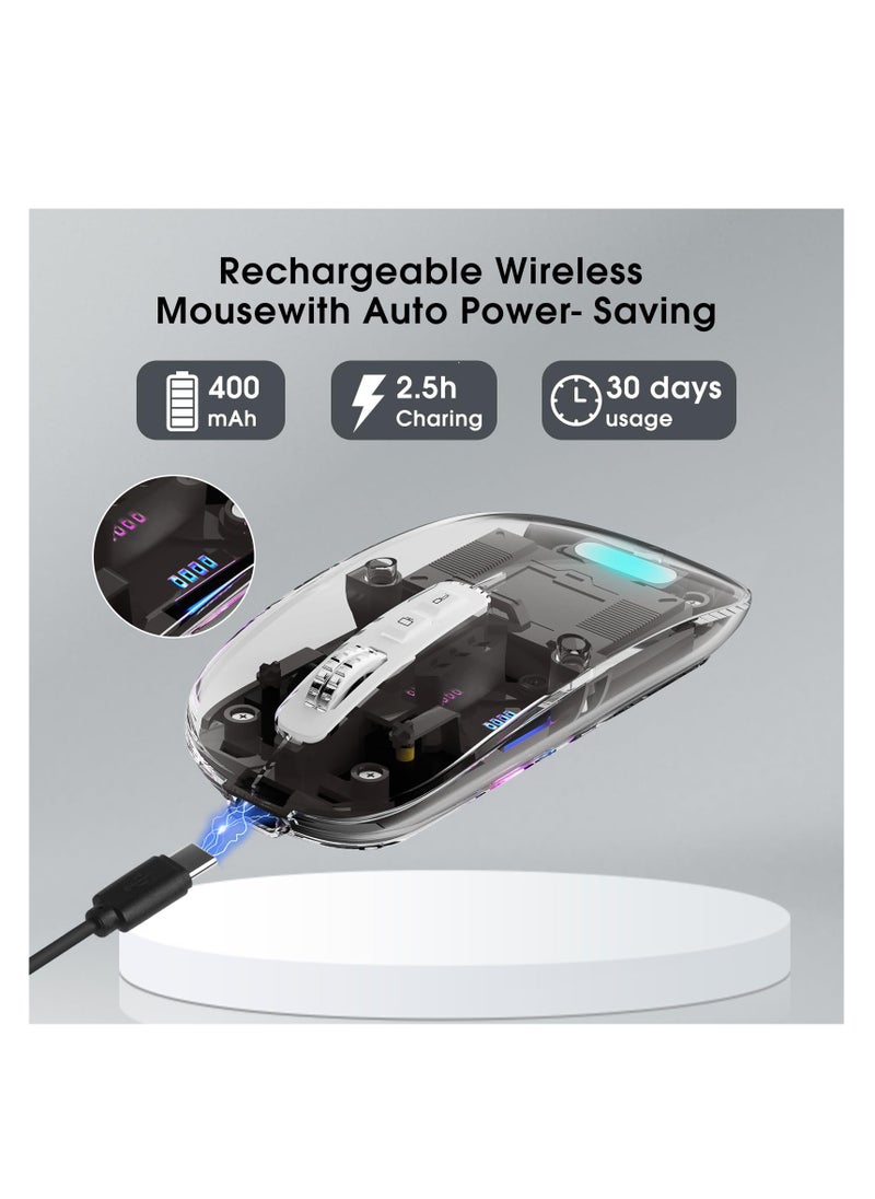HEATZ Crystal Transparent Magnetic Wireless Mouse Wireless Bluetooth Mouse, Tri-Mode Bluetooth  Wireless USB C Rechargeable Computer Mouse, Full Transparent Portable Silent Mouse with USB Receiver for Laptop  - Image 3