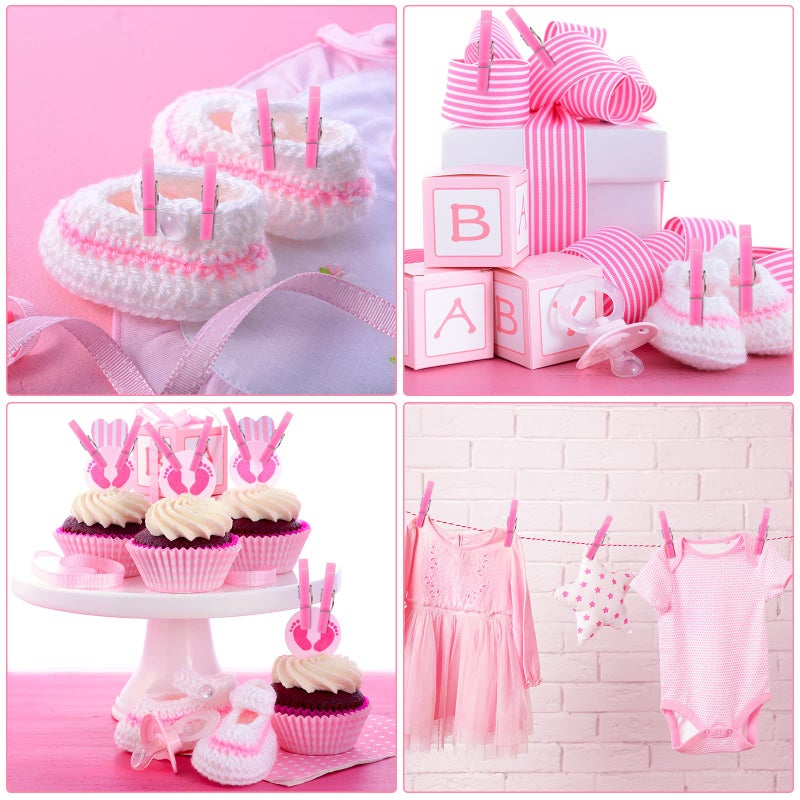 Tondiamo 48 Pieces Baby Pacifiers Party Favors with 24 Plastic Pacifiers and 24 Mini Clothes Pins Transparent Baby Showers Pacifiers Necklace Baby Girl Boy Pacifier Necklace for Party Favor(Pink) - Image 5