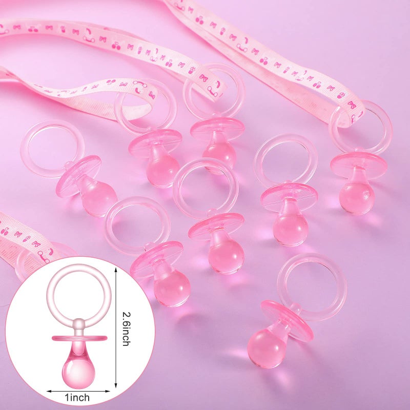 Tondiamo 48 Pieces Baby Pacifiers Party Favors with 24 Plastic Pacifiers and 24 Mini Clothes Pins Transparent Baby Showers Pacifiers Necklace Baby Girl Boy Pacifier Necklace for Party Favor(Pink) - Image 2