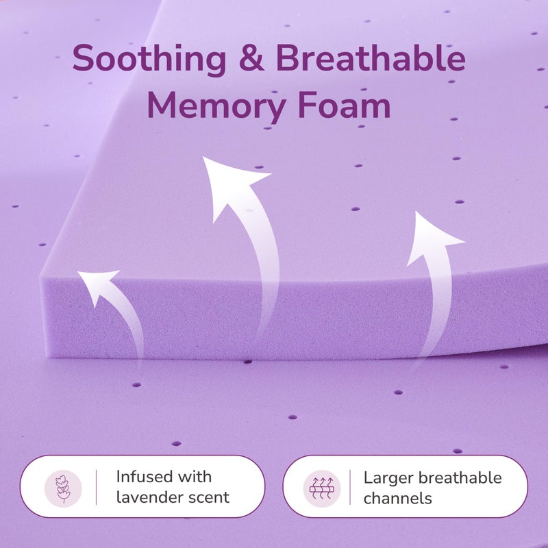 MLILY 2 Inch Twin Lavender Infusion Memory Foam Mattress Topper for Relaxing Sleep, Ventilated & Pressure Relieving, CertiPUR-US Certified, Medium Firm Topper in a Box, Twin Size, 38"x75" - Image 3