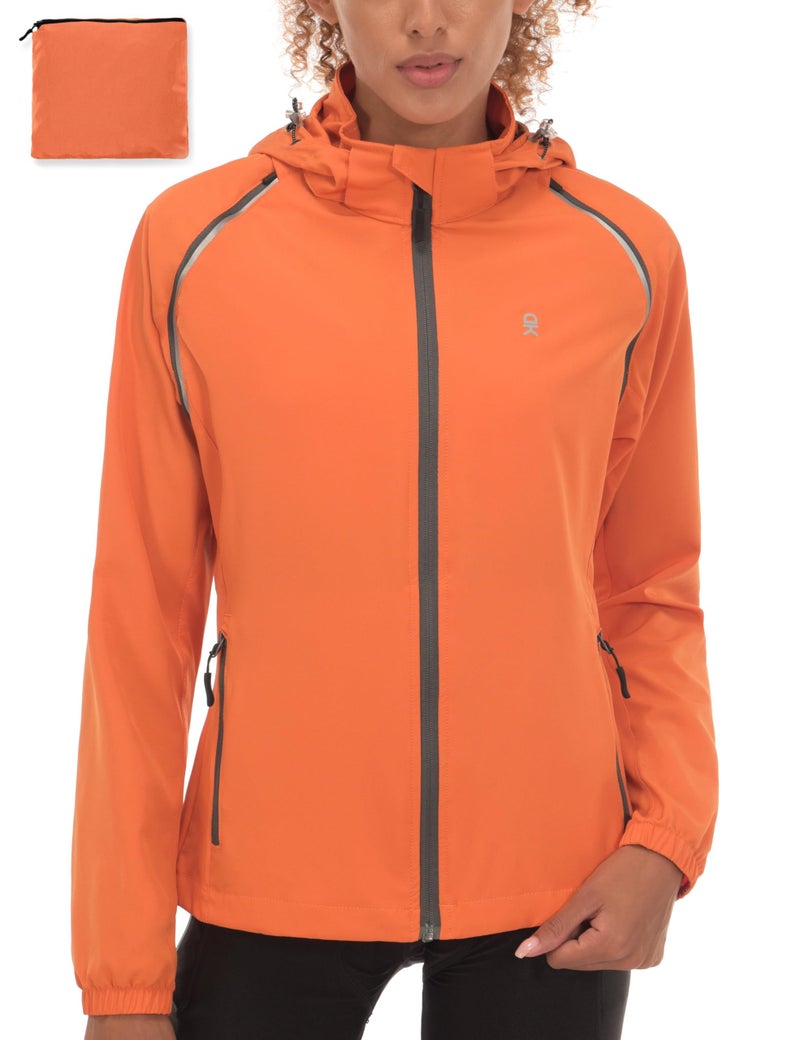 Little Donkey Andy Women's Lightweight Waterproof Cycling Jacket with Removable Sleeves & Hood for Biking Running Golf Orange XL - Image 2