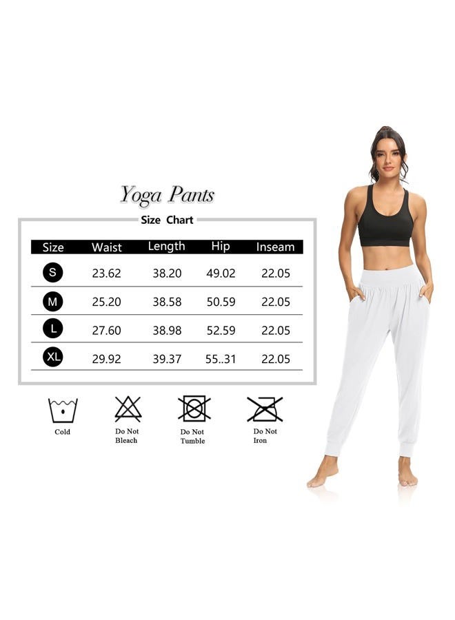 DIBAOLONG Womens Yoga Joggers Loose Workout Sweat Pants Comfy Lounge Pants with Pockets, White, M - Image 5
