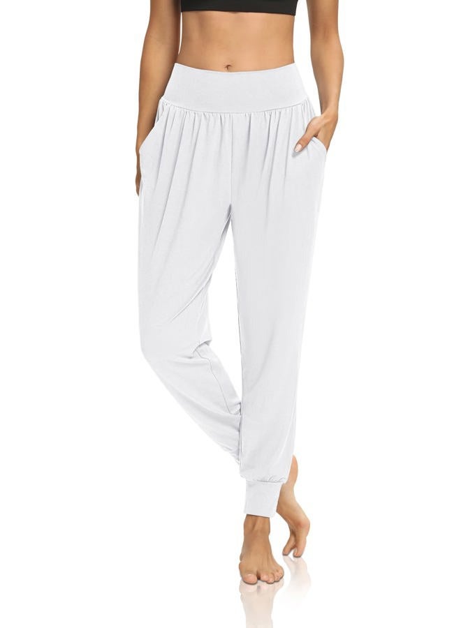 DIBAOLONG Womens Yoga Joggers Loose Workout Sweat Pants Comfy Lounge Pants with Pockets, White, M - Image 1