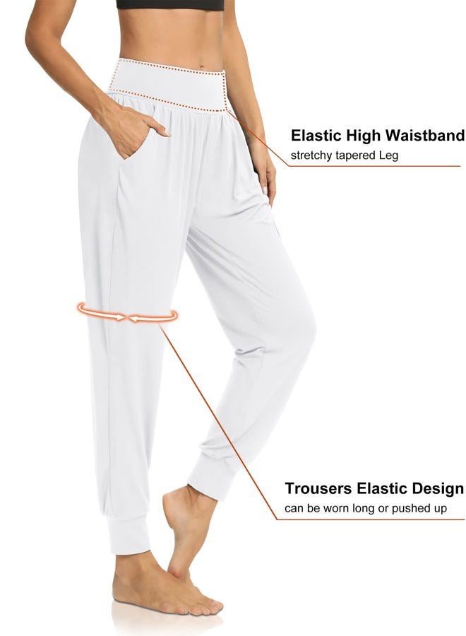 DIBAOLONG Womens Yoga Joggers Loose Workout Sweat Pants Comfy Lounge Pants with Pockets, White, M - Image 2