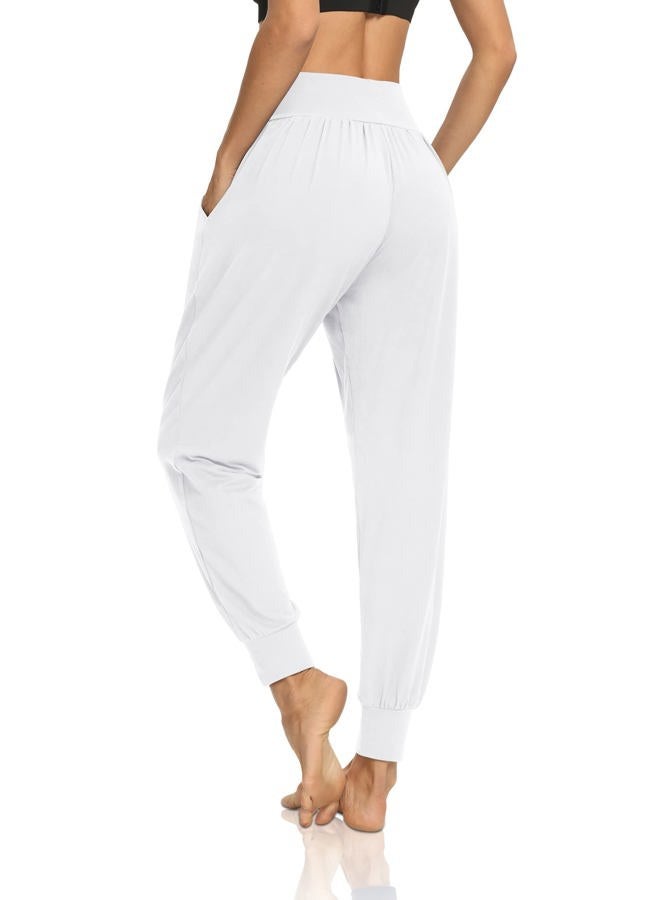 DIBAOLONG Womens Yoga Joggers Loose Workout Sweat Pants Comfy Lounge Pants with Pockets, White, M - Image 4