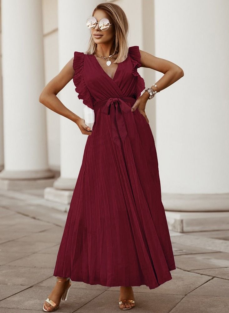 Loquat Fashion Temperament Slim-fit Lotus Leaf Sleeve Chiffon Pleated Dress  - Image 1