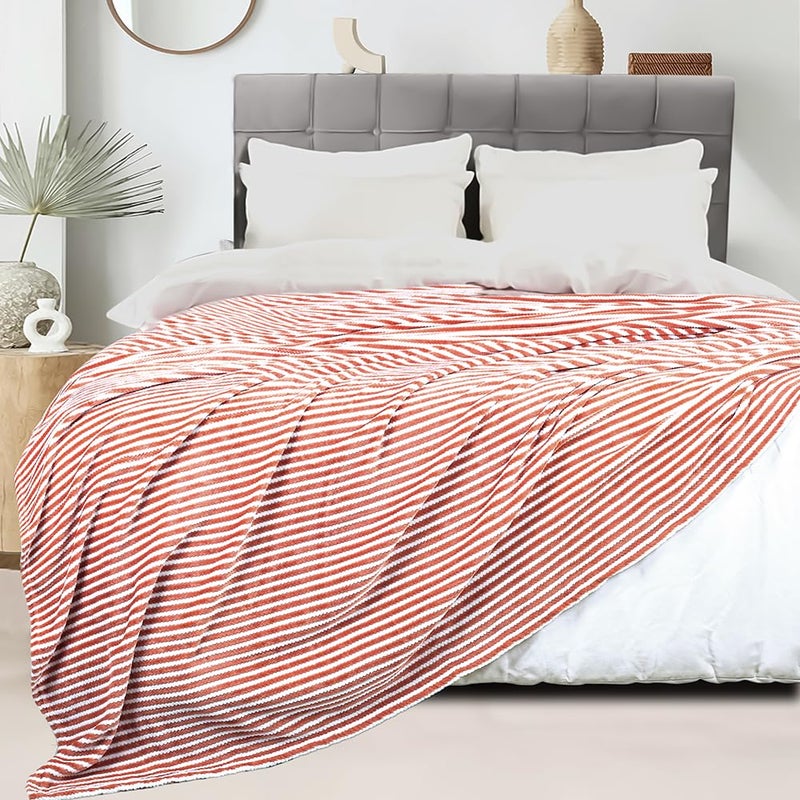 BSB Home Polyester Premium Jacquard Plush Single Blanket | 300 GSM Lightweight Cozy Soft for Bed, Sofa, Couch, Travel & Camping| 150X220 Cm Or 60X86 Inches|Orange & White| TC - 220 - Image 2