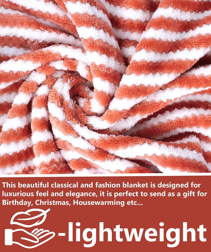 BSB Home Polyester Premium Jacquard Plush Single Blanket | 300 GSM Lightweight Cozy Soft for Bed, Sofa, Couch, Travel & Camping| 150X220 Cm Or 60X86 Inches|Orange & White| TC - 220 - Image 3