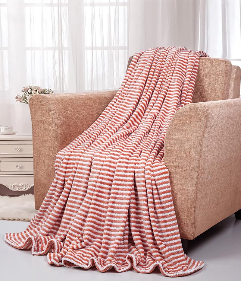 BSB Home Polyester Premium Jacquard Plush Single Blanket | 300 GSM Lightweight Cozy Soft for Bed, Sofa, Couch, Travel & Camping| 150X220 Cm Or 60X86 Inches|Orange & White| TC - 220 - Image 4