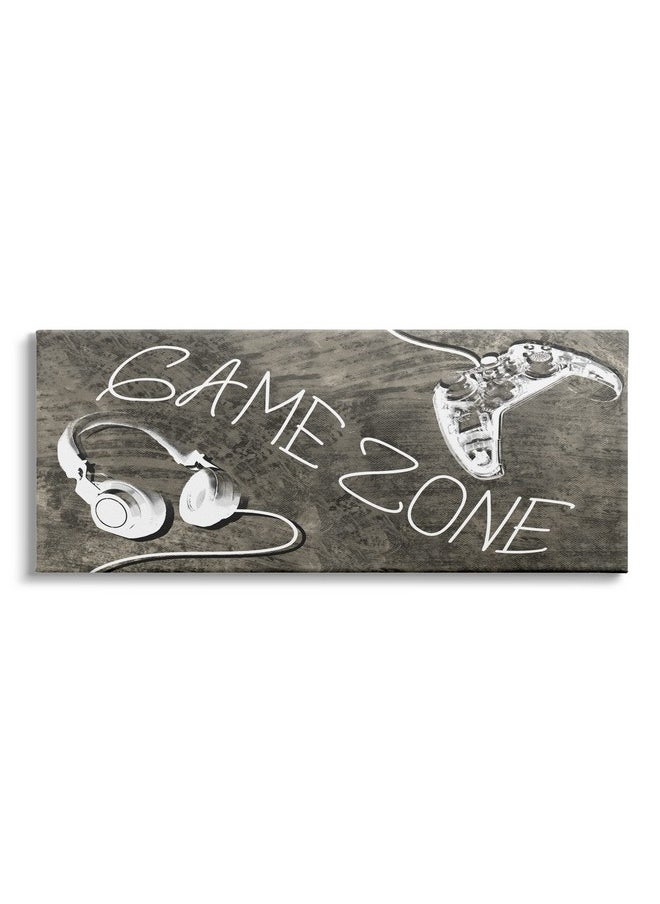 Stupell Industries - Zone Phrase Music Headset Video Game Controller, Designed By Daphne Polselli Canvas Wall Art, 24 X 10, White - Image 1