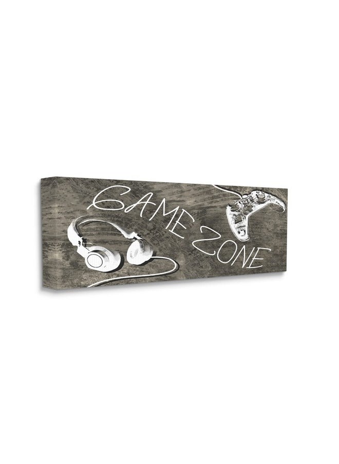 Stupell Industries - Zone Phrase Music Headset Video Game Controller, Designed By Daphne Polselli Canvas Wall Art, 24 X 10, White - Image 1