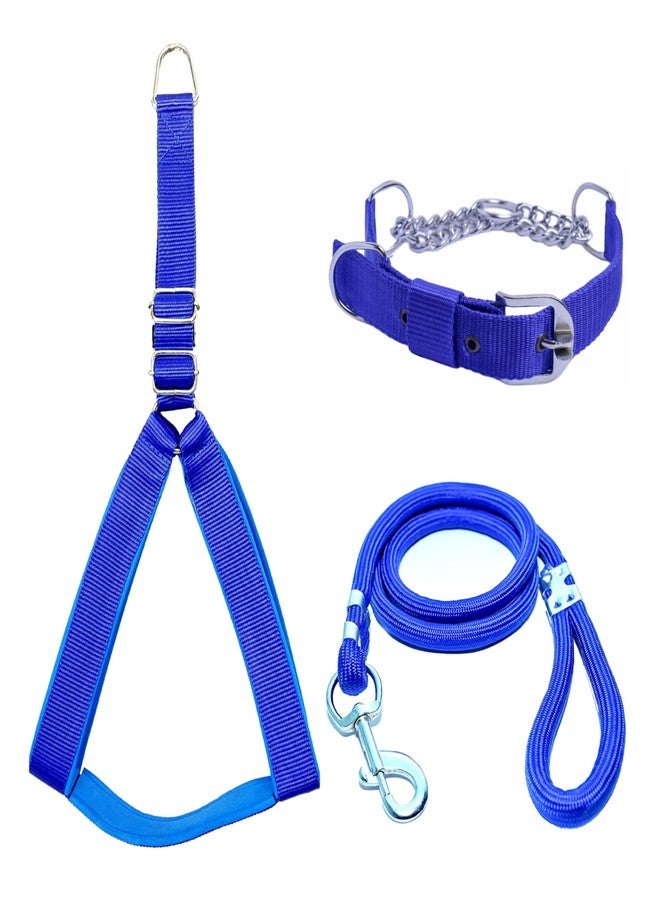 VIPCOLLECTION VIP Collection Combo of Dog Harness tainless Steel Choke Collar with Comfortable Rope Leash Comfortable for Walking Running Training (Extra Large, Blue) - Image 1