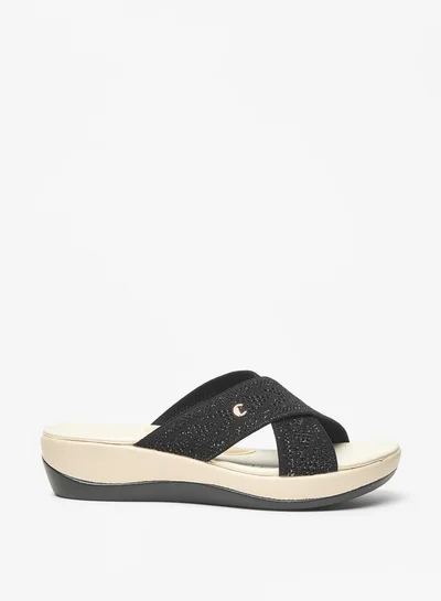Le Confort Women's Textured Cross Strap Slip-On Flatform Sandals