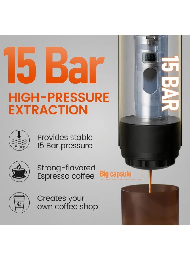 BlueFire Portable Espresso Maker - 3-in-1 Wireless Heating Coffee Machine with 15 Bar Pressure, Digital Display, 7800mAh Battery for Coffee Powder, Nespresso & Dolce Gusto Pods - Quick USB-C Charging - Compact Travel Coffee Brewer for Hot & Cold Brew - Image 3