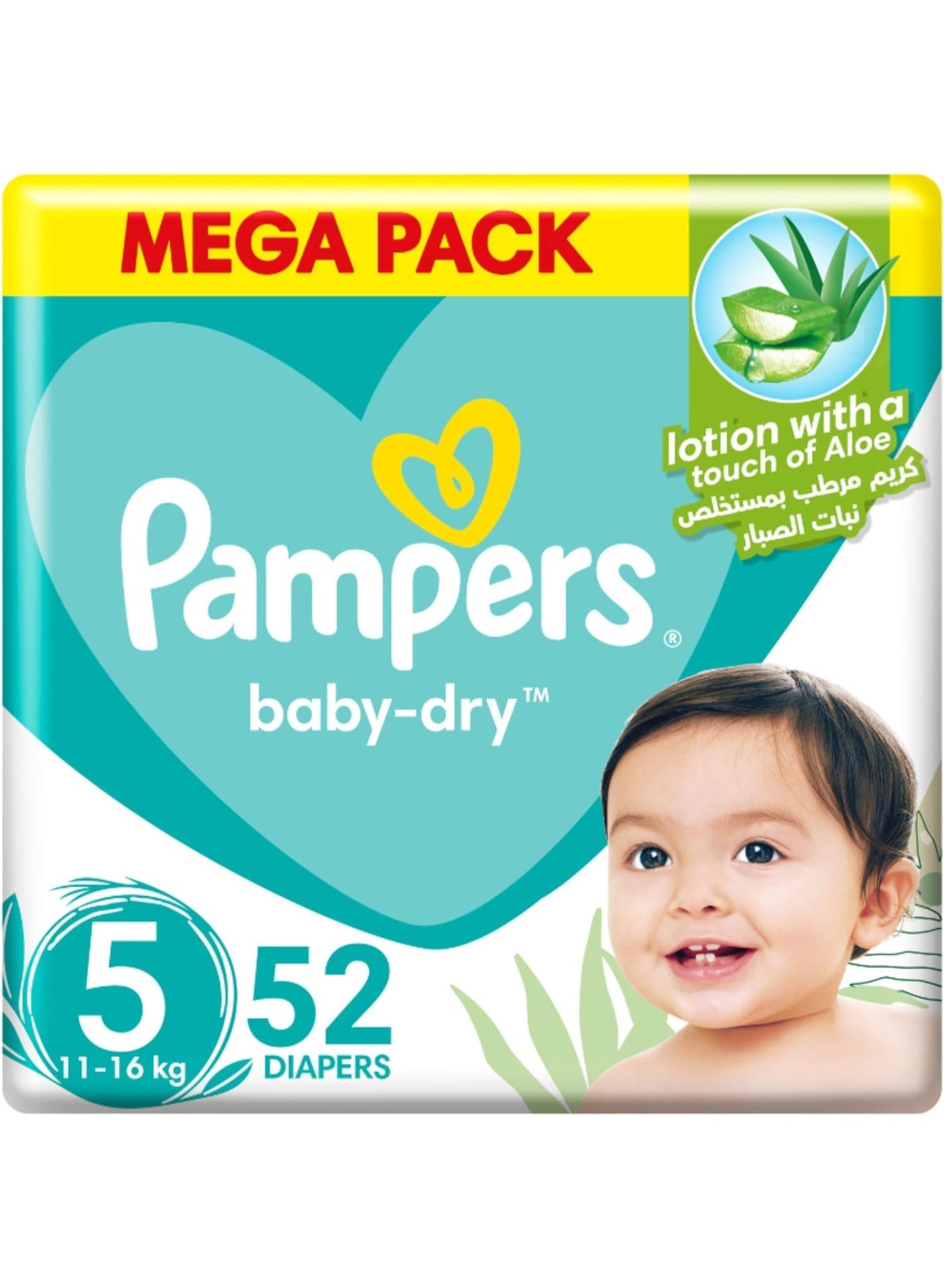 Pampers Baby Dry Pampers Baby-Dry Taped Diapers with Aloe Vera Lotion, up to 100% Leakage Protection, Size 5, 11-16kg, 52 Count