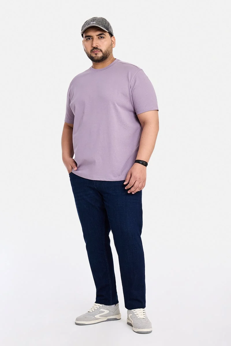 سنيتش Mauve Solid Regular Fit Casual Plus Size T-Shirt