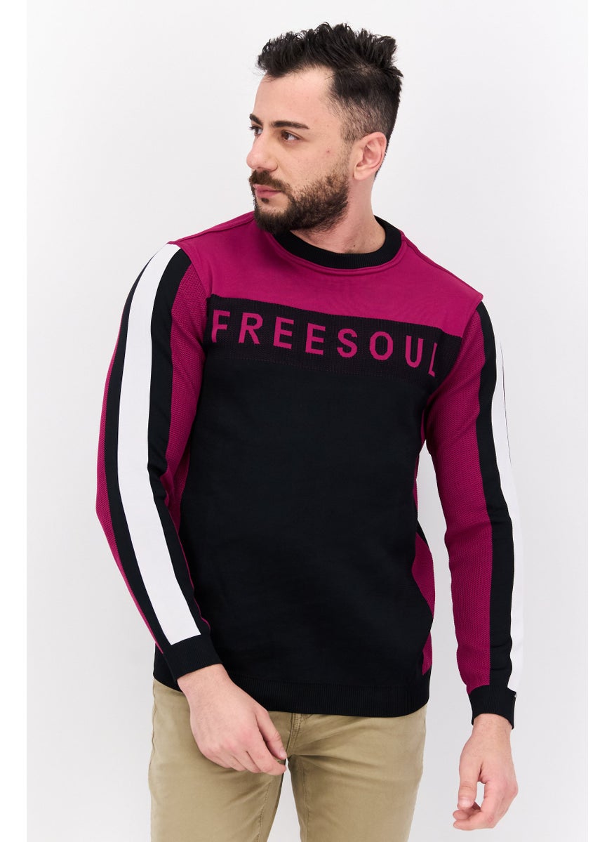 Free Soul Men Crew Neck Long Sleeves Textured Sweatshirt, Maroon  - Image 1