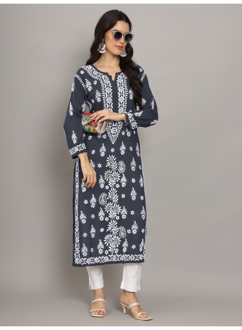 Alaya Women Chikankari Hand Embroidered Modal Kurta -AL4042 - Image 1