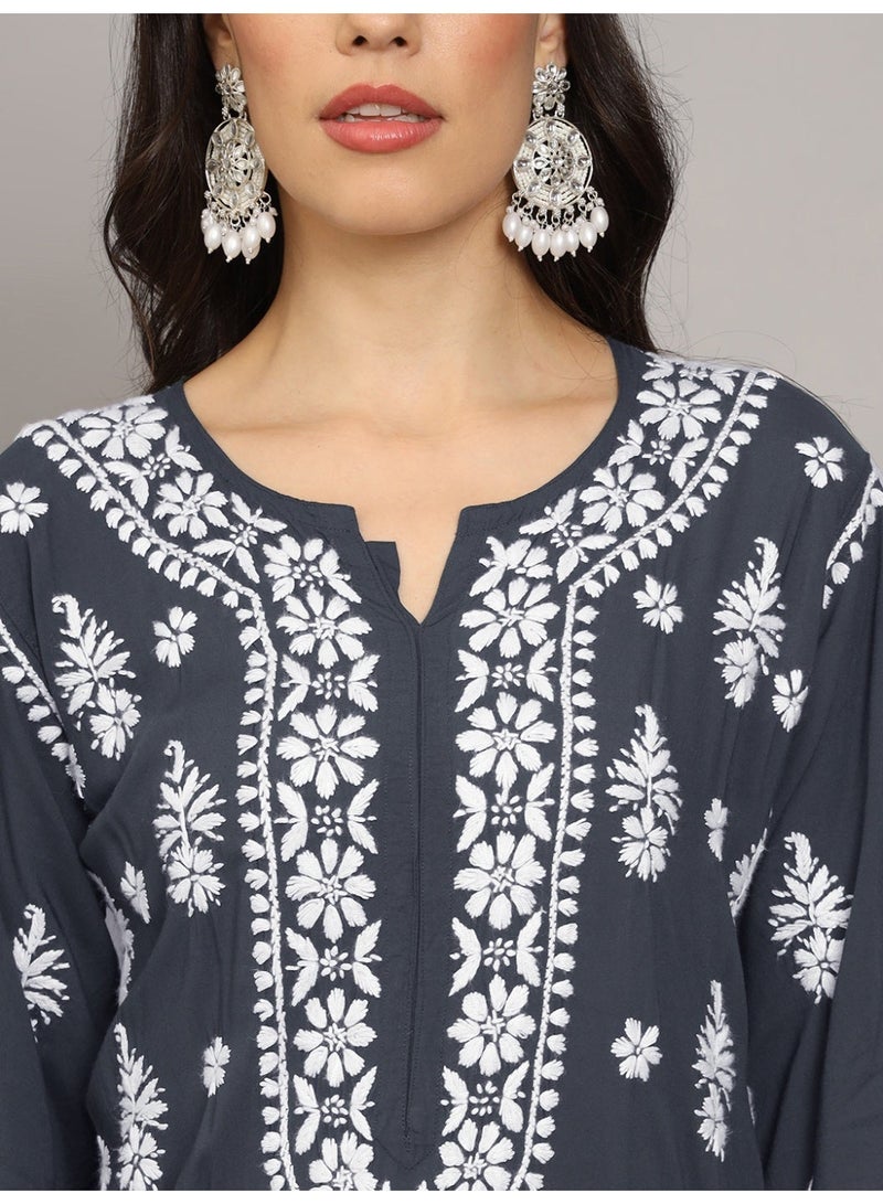 Alaya Women Chikankari Hand Embroidered Modal Kurta -AL4042 - Image 4