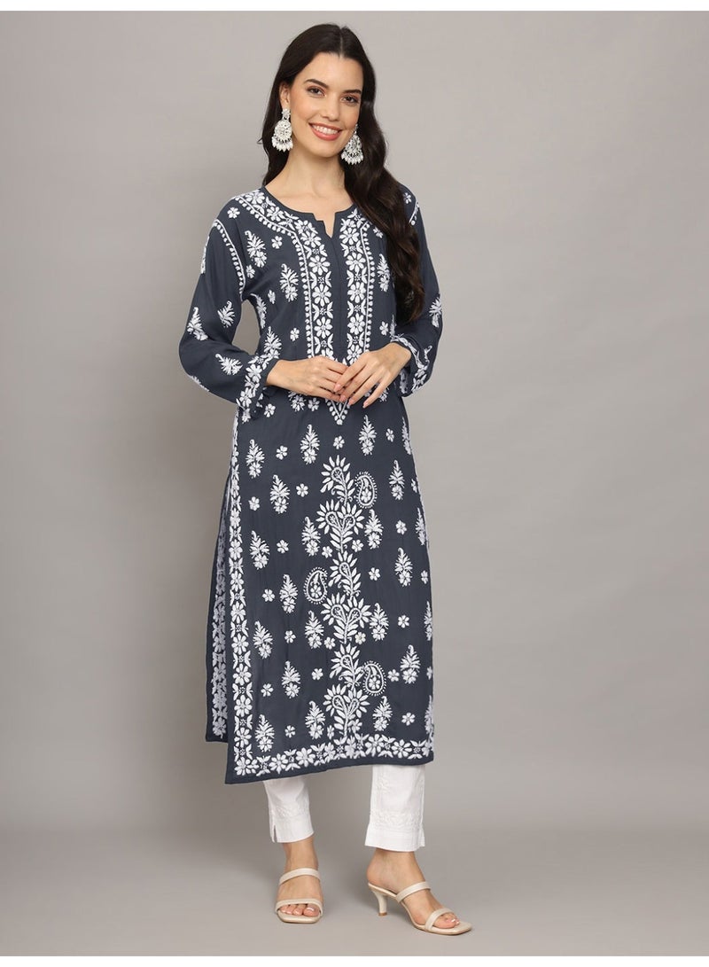 Alaya Women Chikankari Hand Embroidered Modal Kurta -AL4042 - Image 5