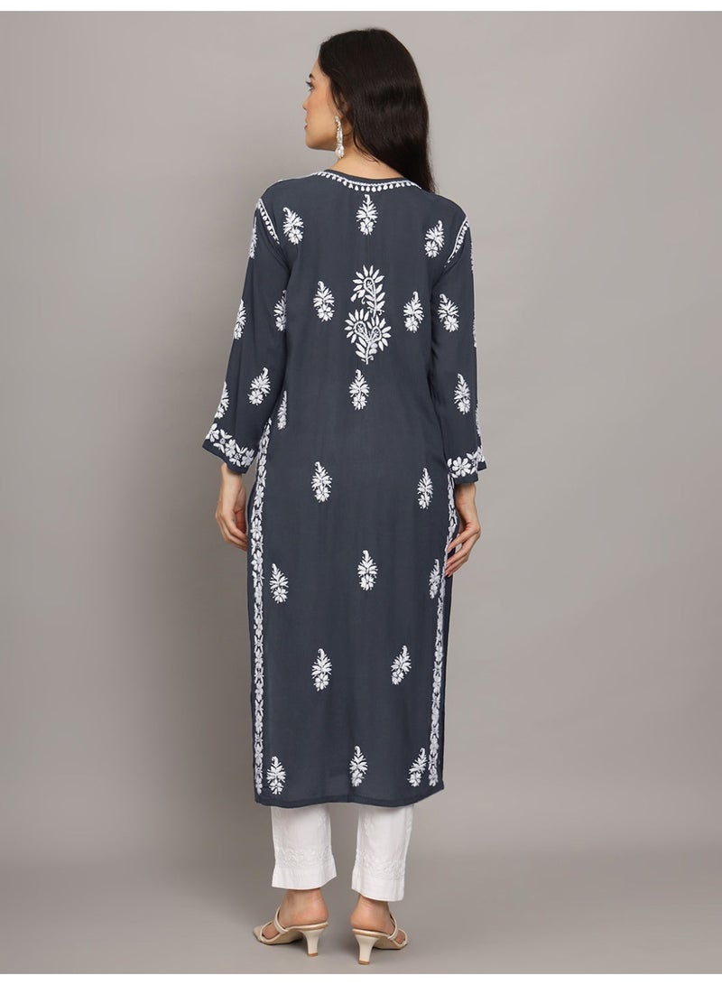 Alaya Women Chikankari Hand Embroidered Modal Kurta -AL4042 - Image 2
