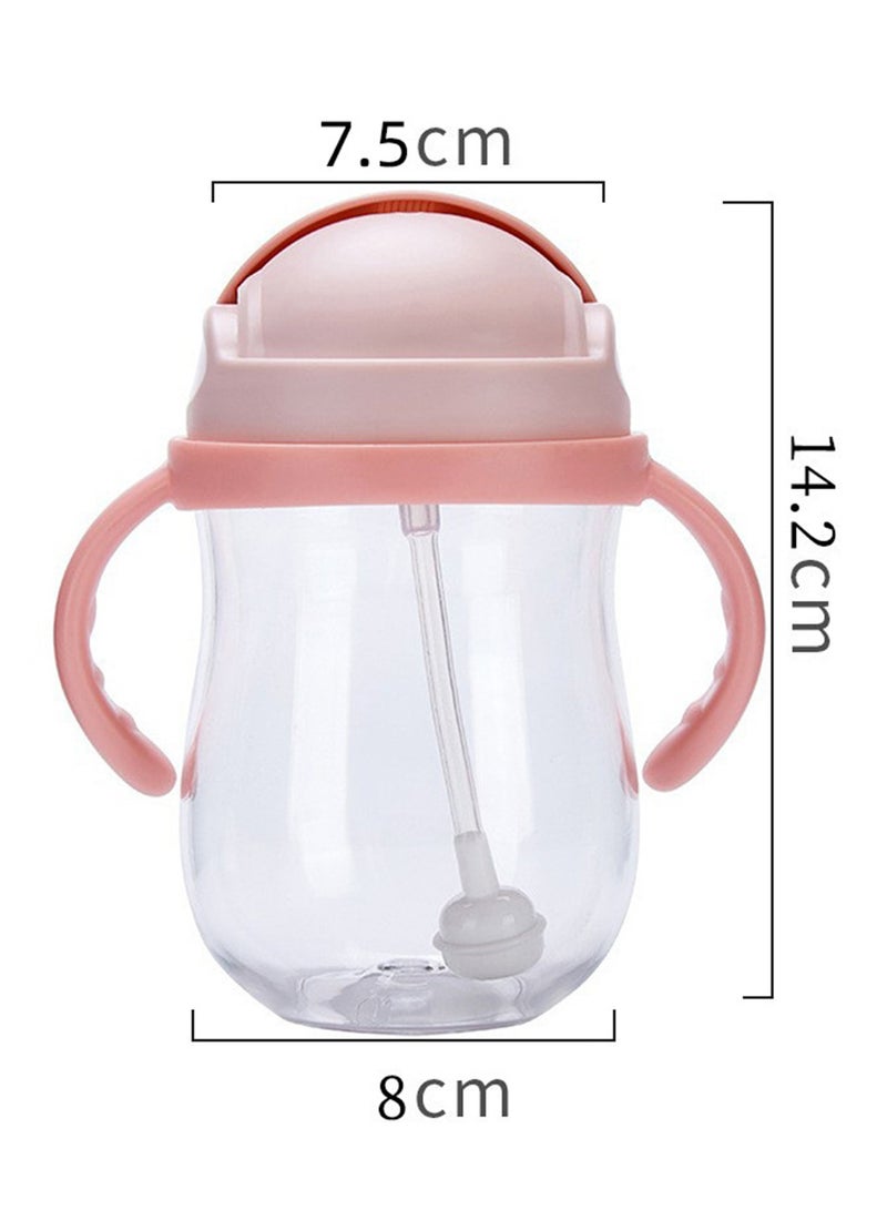 روعة زجاجة شرب تريتان للأطفال خالية من مادة BPA مع مقابض قابلة للإزالة ومضادة للتسرب ومضادة للكسر وزجاجة مياه للأطفال الصغار سهلة الإمساك وكوب ماصة للأطفال الرضع باللون الوردي 300 مل - Image 2