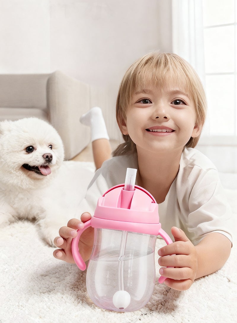 روعة زجاجة شرب تريتان للأطفال خالية من مادة BPA مع مقابض قابلة للإزالة ومضادة للتسرب ومضادة للكسر وزجاجة مياه للأطفال الصغار سهلة الإمساك وكوب ماصة للأطفال الرضع باللون الوردي 300 مل - Image 1